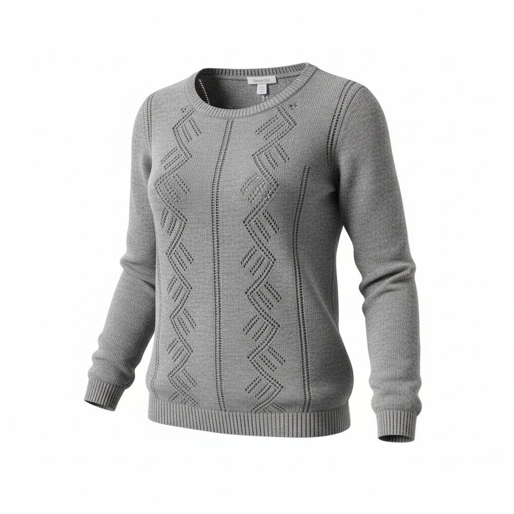 Garnet Hill Gray 100% Cashmere Chevron Knit Sweater XS